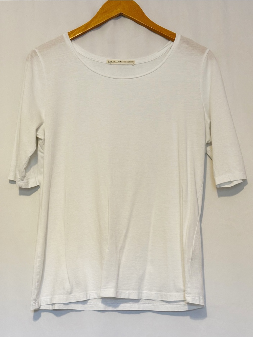 Peruvian‎ Connection White Pima Cotton Tee with Half French Sleeves size M